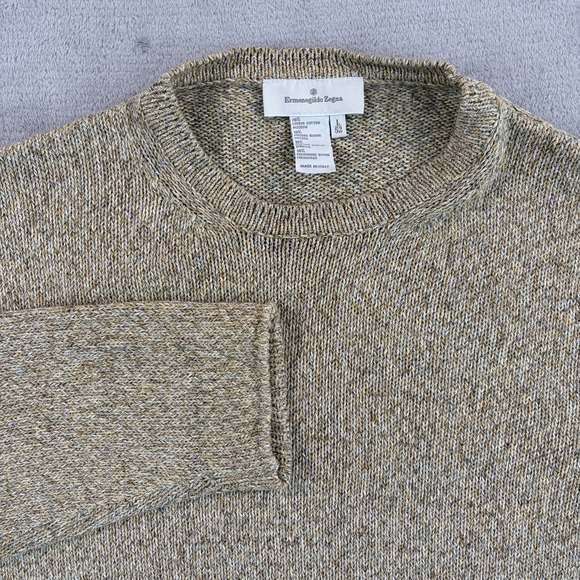 Ermenegildo Zegna Crew Neck Sweater Men Large 52 Oatmeal Knit Italy NWOT $495